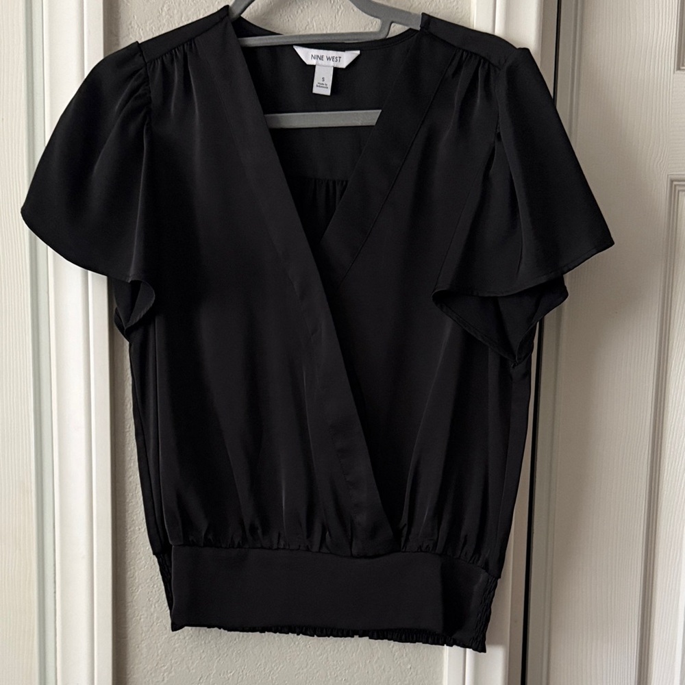 Nine West Elegant Black Wrap Blouse